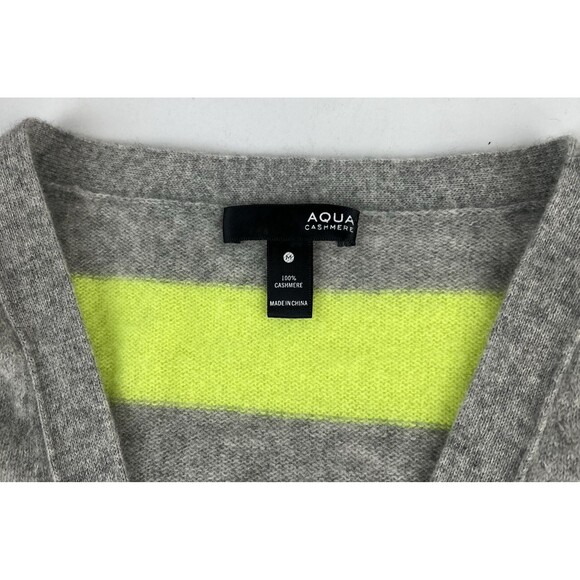 Aqua Cashmere V Neck Cardigan Sweater Gray Chartreuse Green Womens Size M - Picture 7 of 7